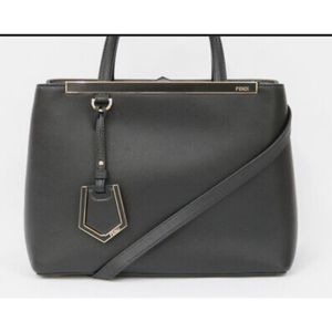 Authenticated Fendi 2 Jours in black saffiano leather.
